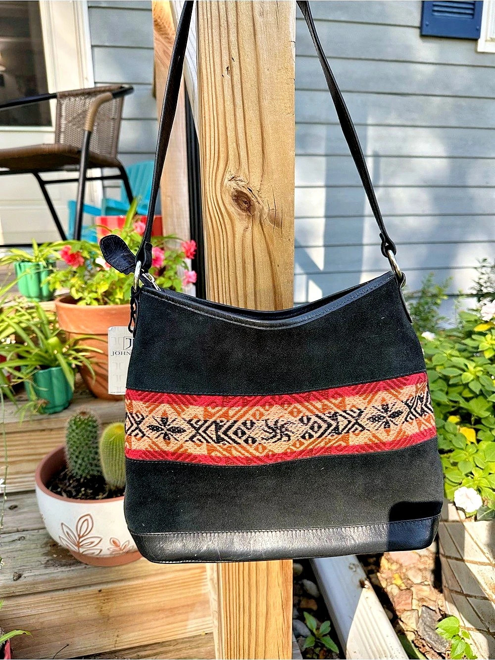 John Cole Geometric Crossbody Shoulder Bag in Black & Red NWT